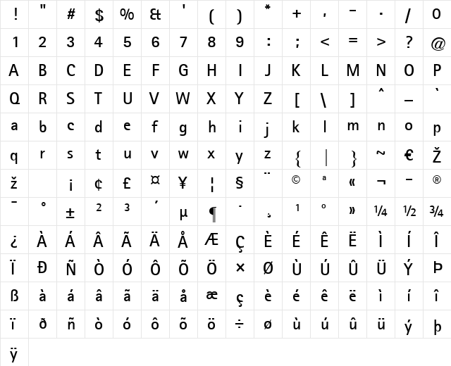 Agfa Rotis Sans Serif Bold  glyph index