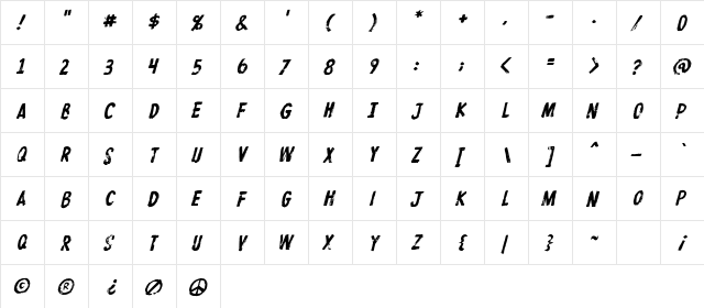 ProtestPaint BB Italic  glyph index