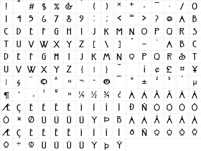 Fanzee Normal  glyph index