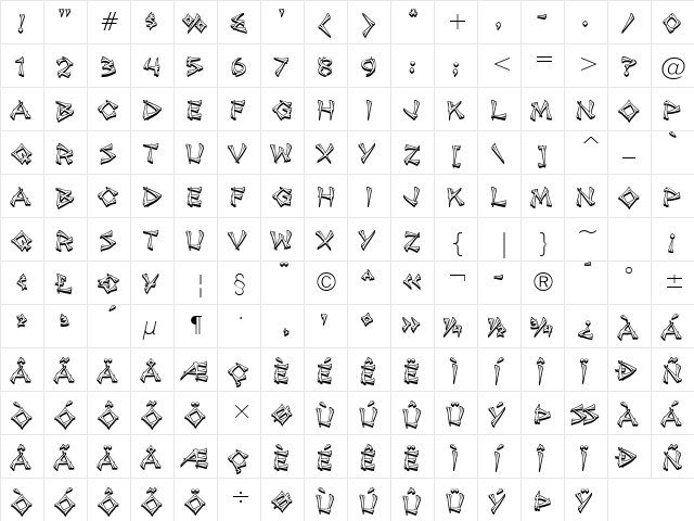 Jade Monkey BTN Split Shadow Regular  glyph index