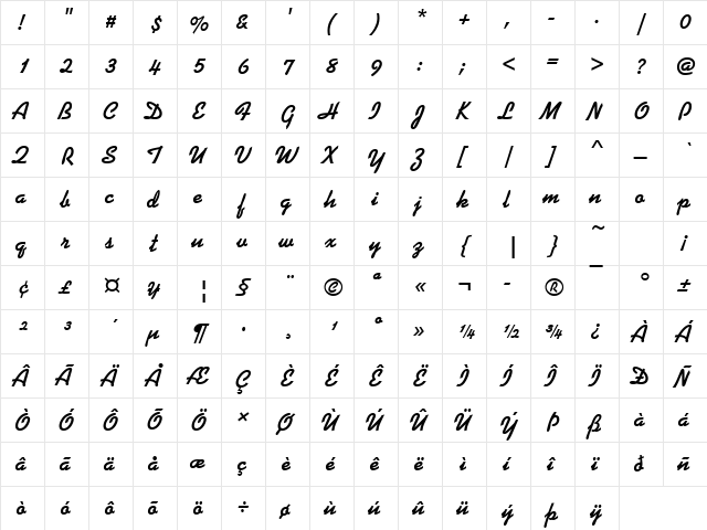 Kaufmann Becker Bold Regular  glyph index