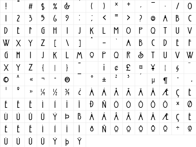 Fanzee-Condensed Normal  glyph index