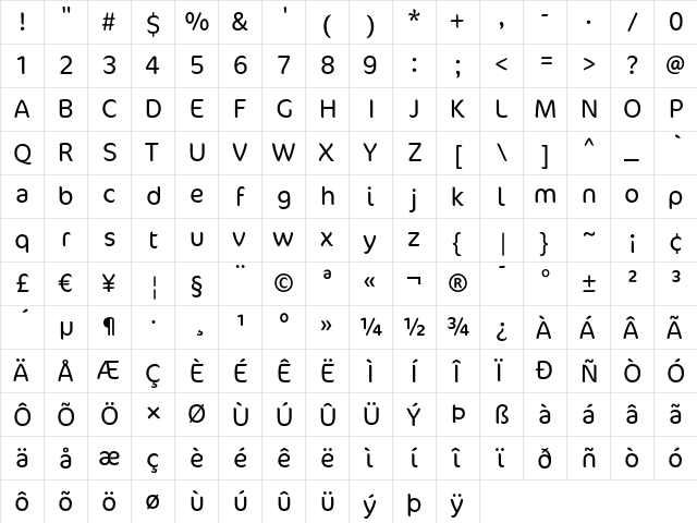 Cocon Light  glyph index