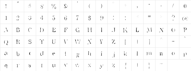 Superstar Regular  glyph index