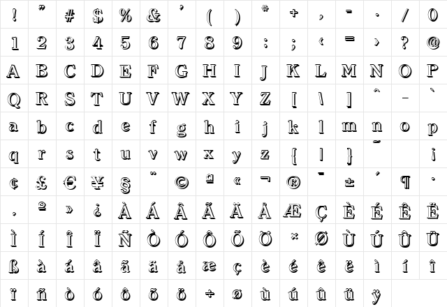 ChristianBeckerShadow-Medium Regular  glyph index
