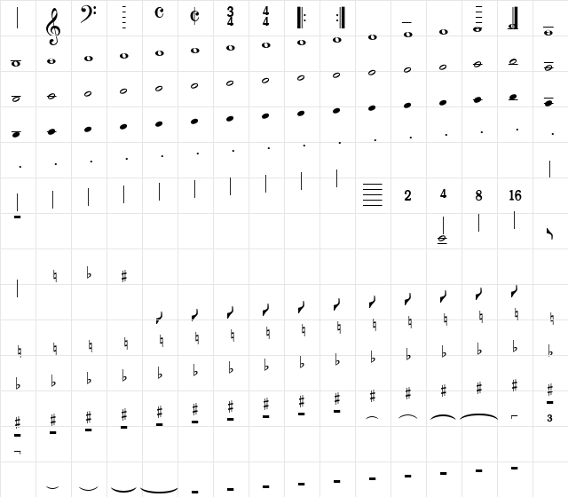 MusiTone Regular  glyph index