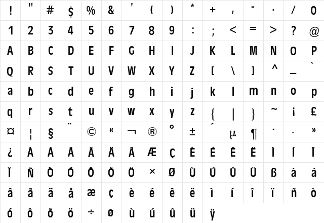 Antique Olive BQ Regular  glyph index