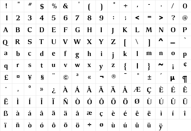 ArgusBold Regular  glyph index