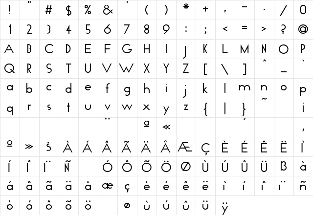 Geo Plain Regular  glyph index