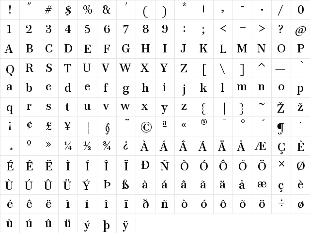 PB24TTP-Roman Regular  glyph index