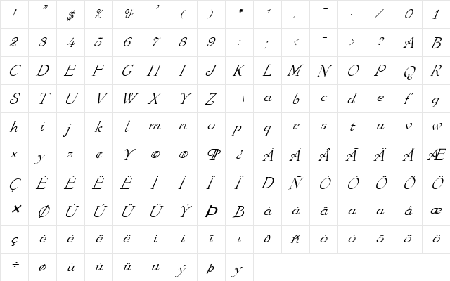 FZ ROMAN 16 ITALIC Normal  glyph index