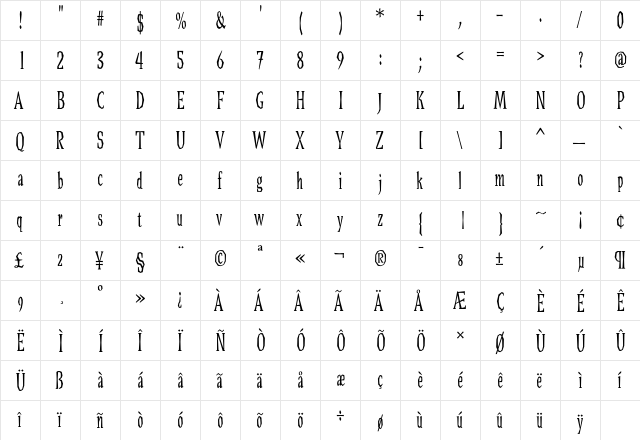Bradley Regular  glyph index