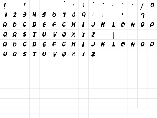 Lady 4 Italic  glyph index