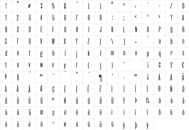 CactusMedium Regular  glyph index