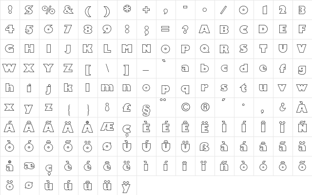 Gill Sans BQ Regular  glyph index