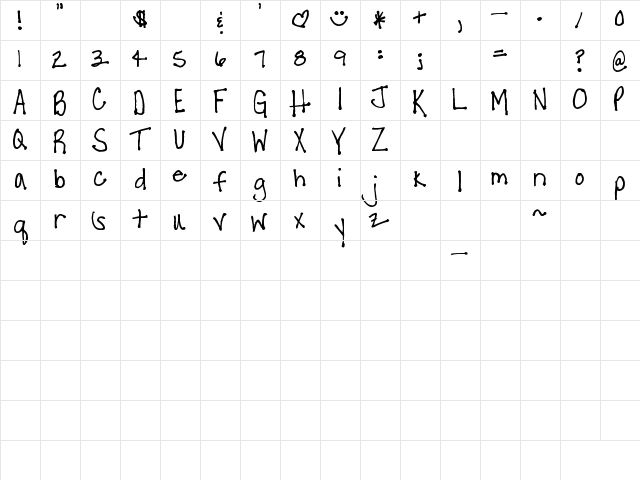 Pea Hunzer Regular  glyph index