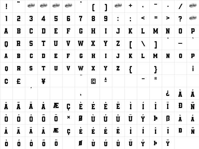 Empirez Regular  glyph index