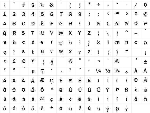 Funky01 Bold  glyph index