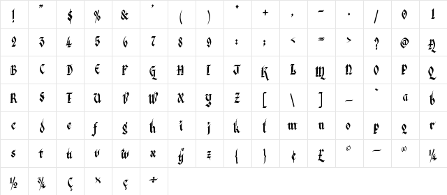 Kingthings Italique Regular  glyph index