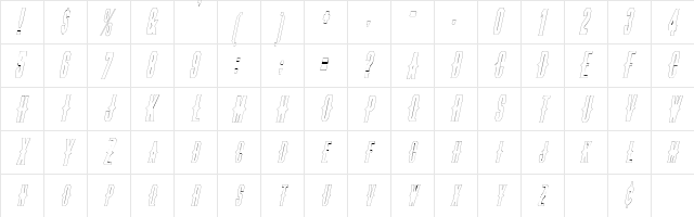ThornsOutline Oblique  glyph index