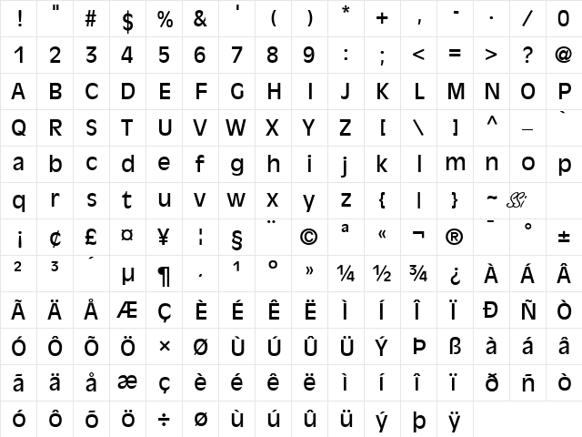 Decade SSi Regular  glyph index