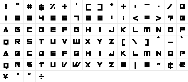 Robot World Regular  glyph index