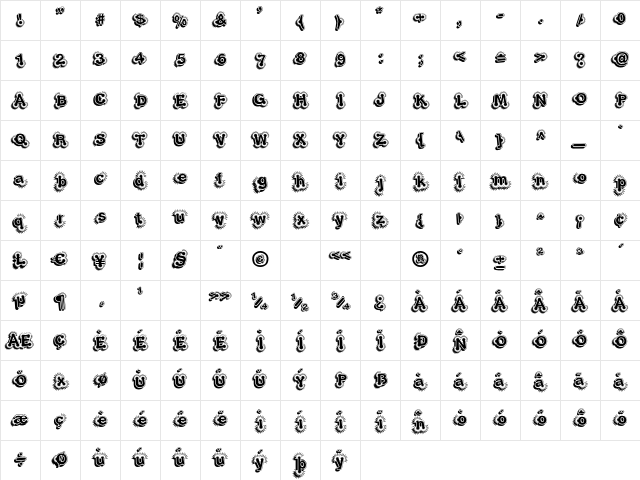 ElliottsJigsawDropshadow Regular  glyph index