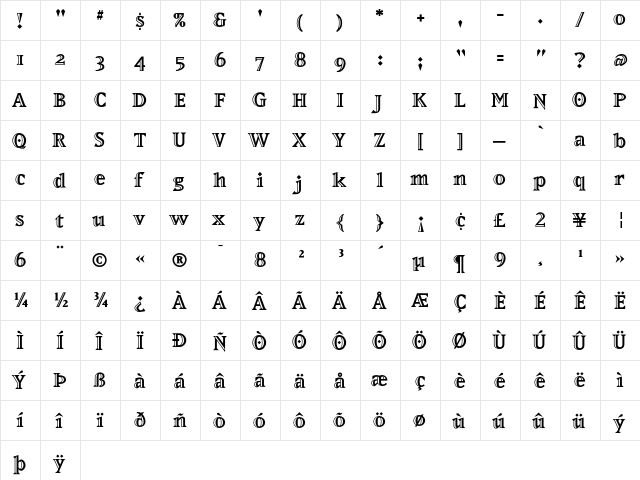 MatrixInlineExtraBold Regular  glyph index