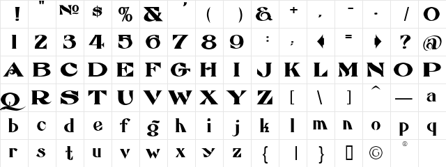 LHF Eccentric French Regular  glyph index