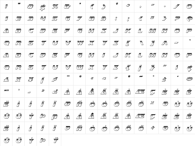 Airstrike Platinum Regular  glyph index