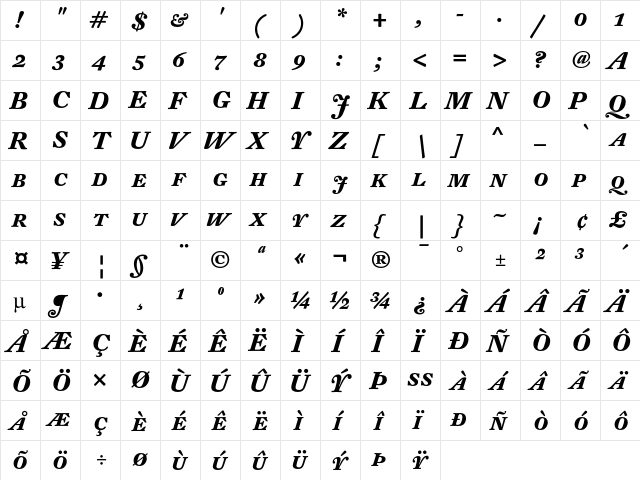 DTL Fleischmann T Caps Bold Italic  glyph index