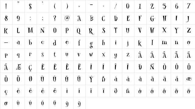 DK Carpe Noctem Regular  glyph index