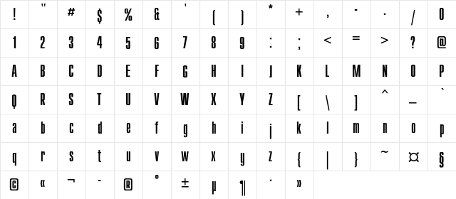 CompactC Regular  glyph index