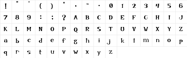 KookyRegular Regular  glyph index