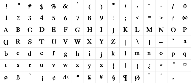 Caslon-Light Bold Bold  glyph index