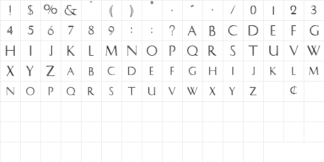 SlotGothicSCapsSSK Regular  glyph index