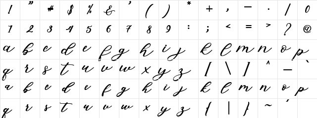 Isabella Script Regular  glyph index