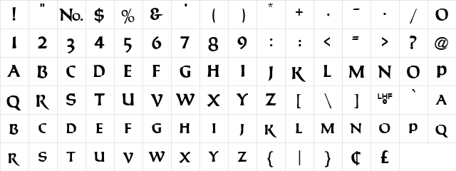LHF Uncial Caps Regular  glyph index