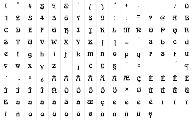 ArnoldBoeDRo1 Regular  glyph index