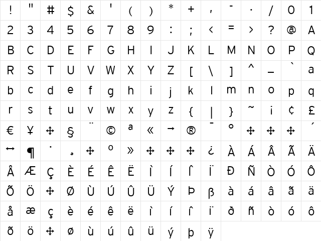InterstatePlus Light  glyph index