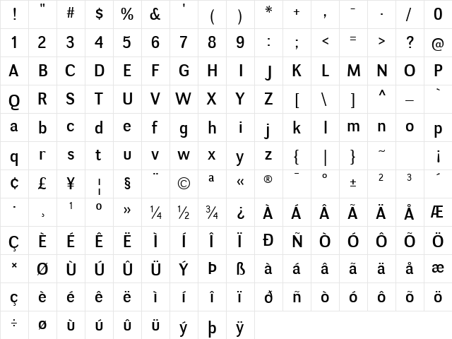 Negotiate Free  glyph index