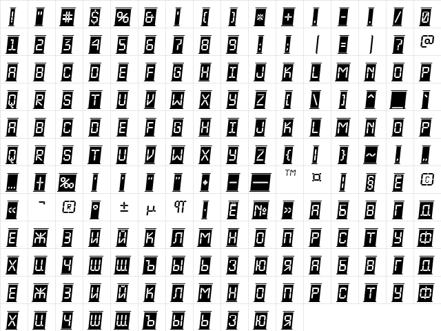 a_LCDNovaCmFrObl Regular  glyph index