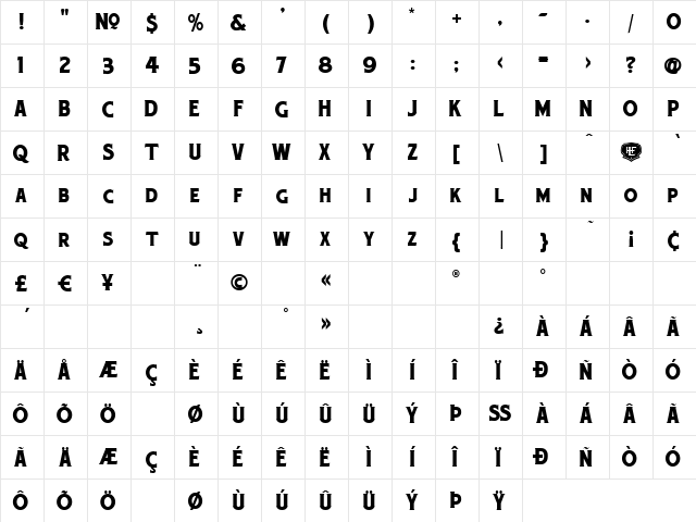 LHF Hensler Regular  glyph index