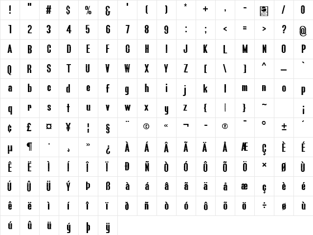Bluefish ERODED DEMO Regular  glyph index