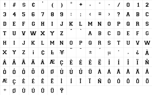 Hillman Regular  glyph index