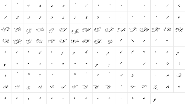 Photograph Script Free Personal Regular  glyph index