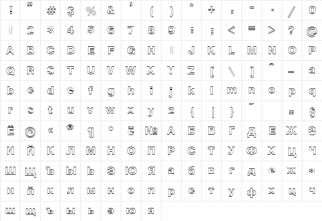 NTOutline Bold  glyph index