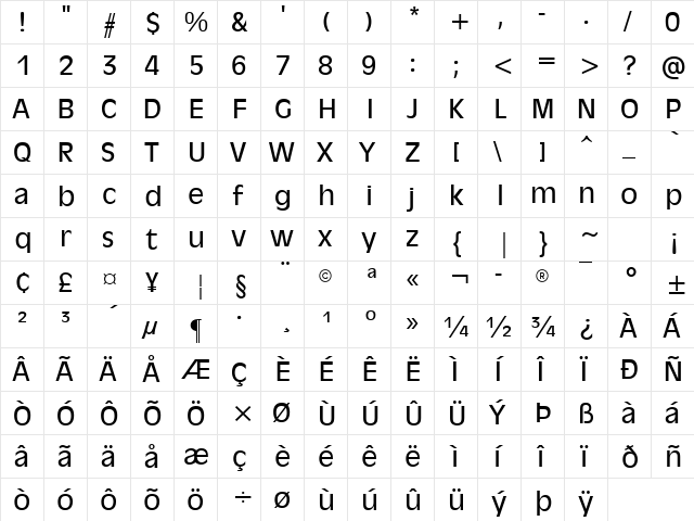 Antique Olive Regular  glyph index