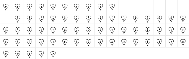 101! Poker Face  HeartZ Regular  glyph index