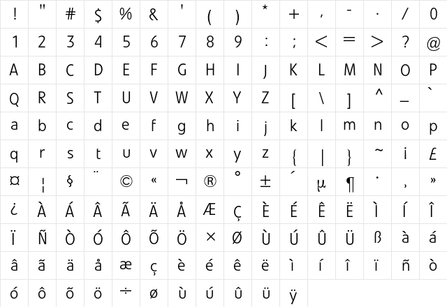 Evo BQ Regular  glyph index